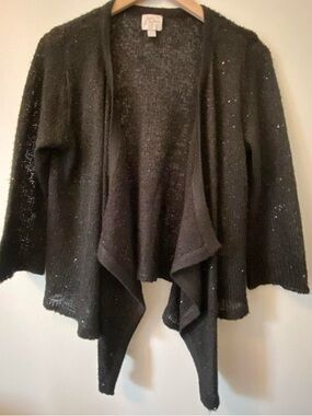 John + Jenn Black Sequined Open-Front Women's Cardigan